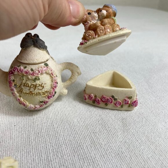 1996 Popular Imports Resin Tea Set Lot • Happy Anniversary Plate & Pieces - Picture 5 of 9